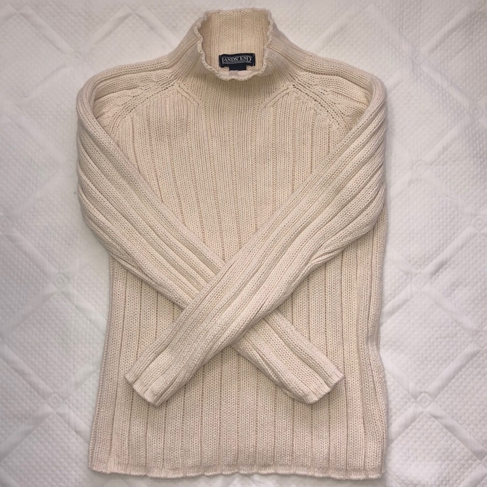 Lands’ End Cream Mockneck Sweater